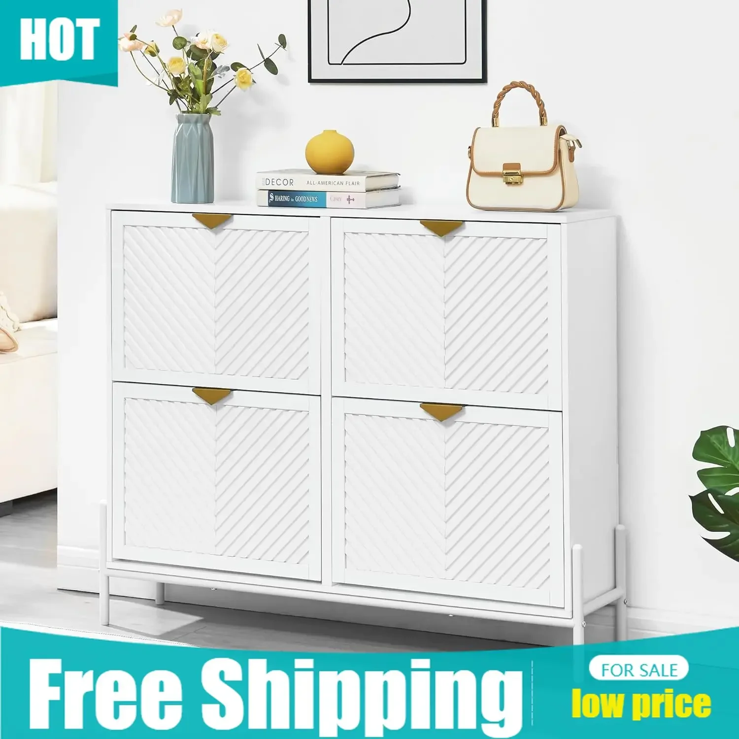 Shoe Rack Cabinet Narrow Entryway - Lemari Sepatu dengan 4 Laci Lipat,