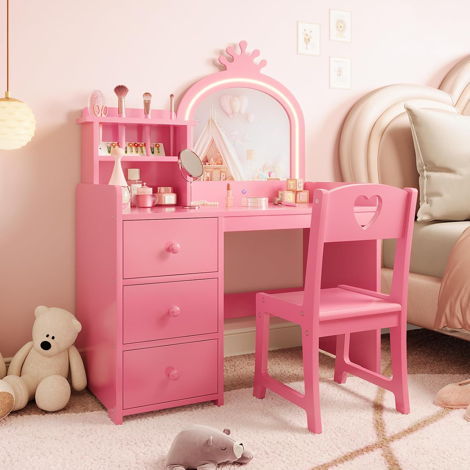 Dressing Table Vanity With Lighted Mirror - Meja Rias Anak dengan Cermin Berlampu,