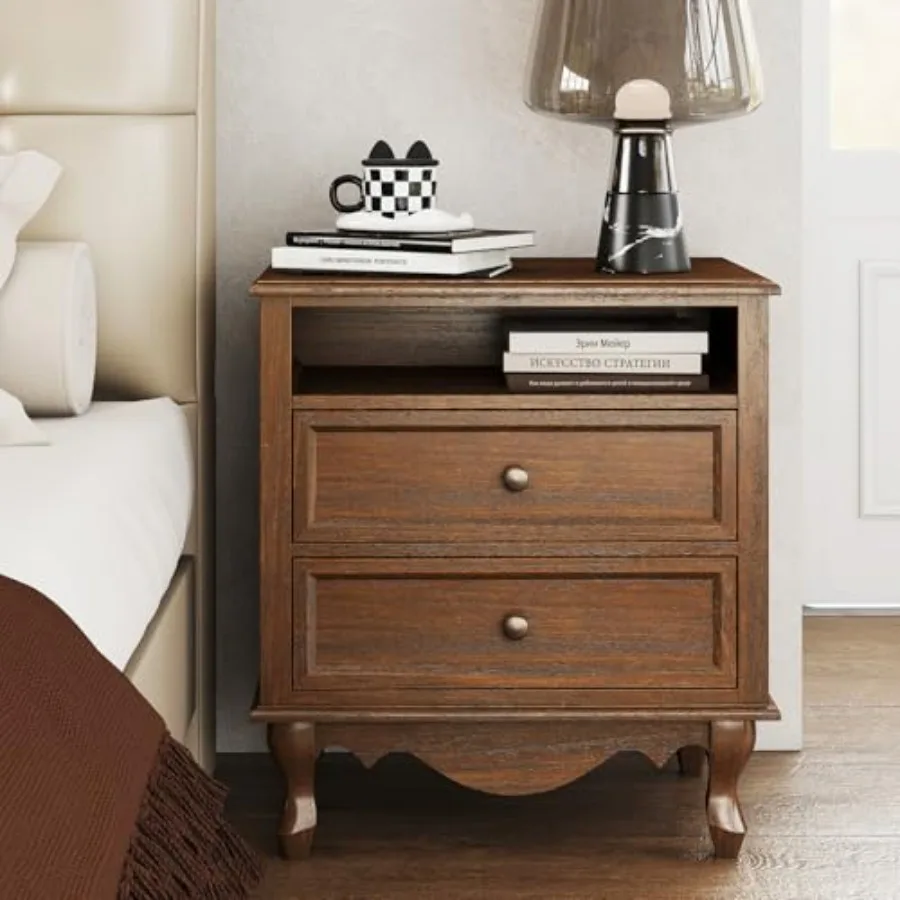 Solid Wood Nightstand 2 Drawers - Meja Samping Tempat Tidur dari Kayu