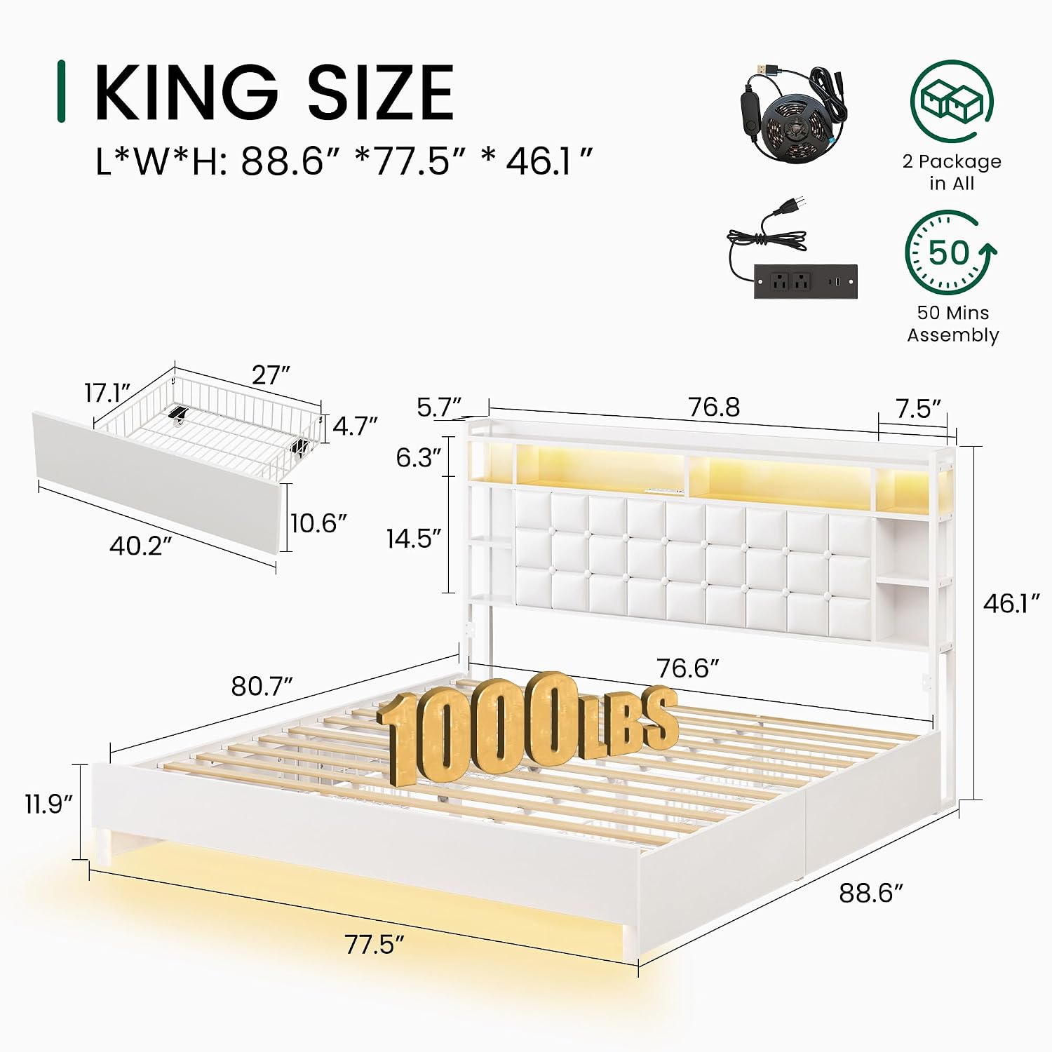 Rangka Tempat Tidur Kayu Ukura - King Size Bed Frame With Storage Drawers ulasan dan harga