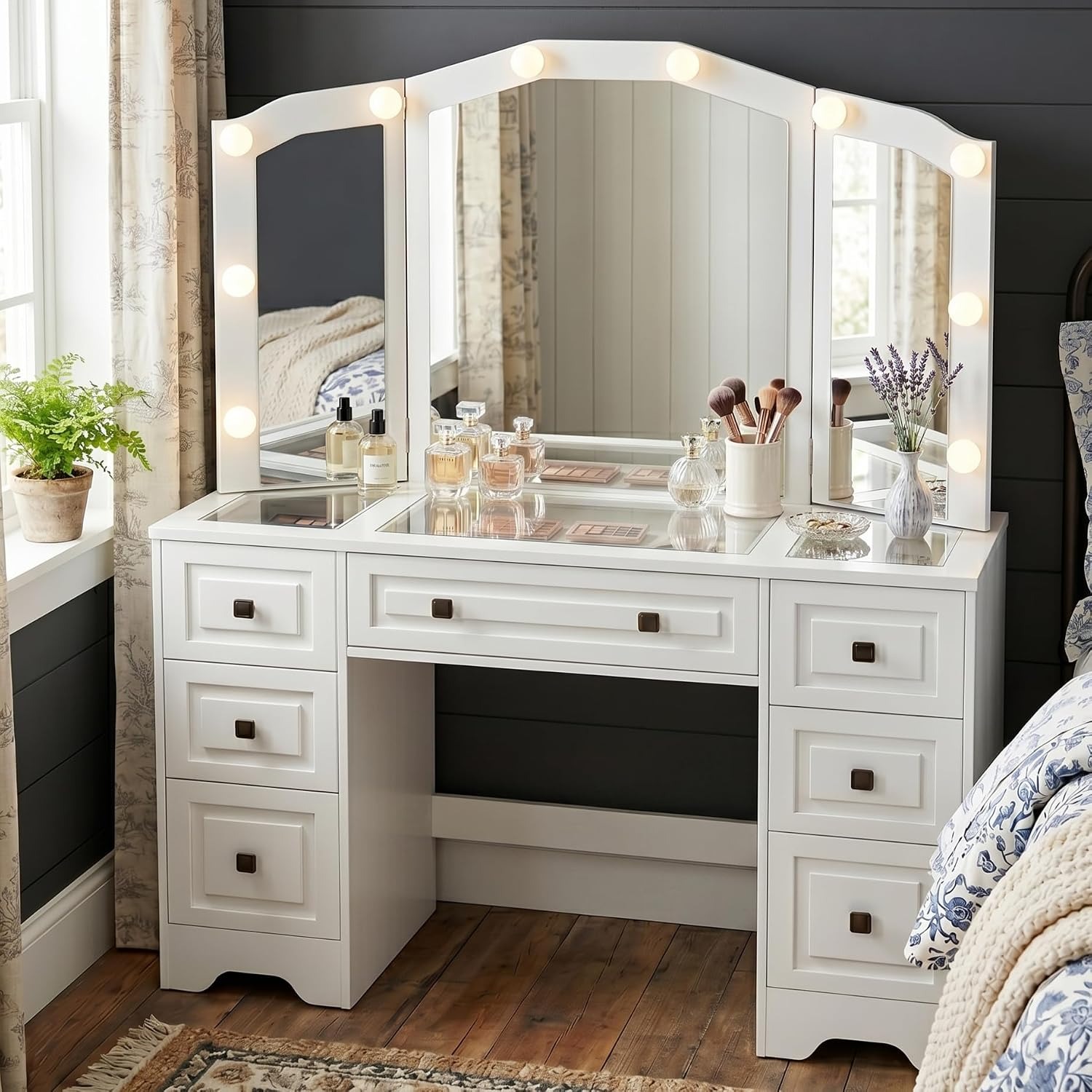 Meja Rias Berlampu, Cermin Lip - Dressing Table Vanity With Lighted Mirror ulasan dan harga