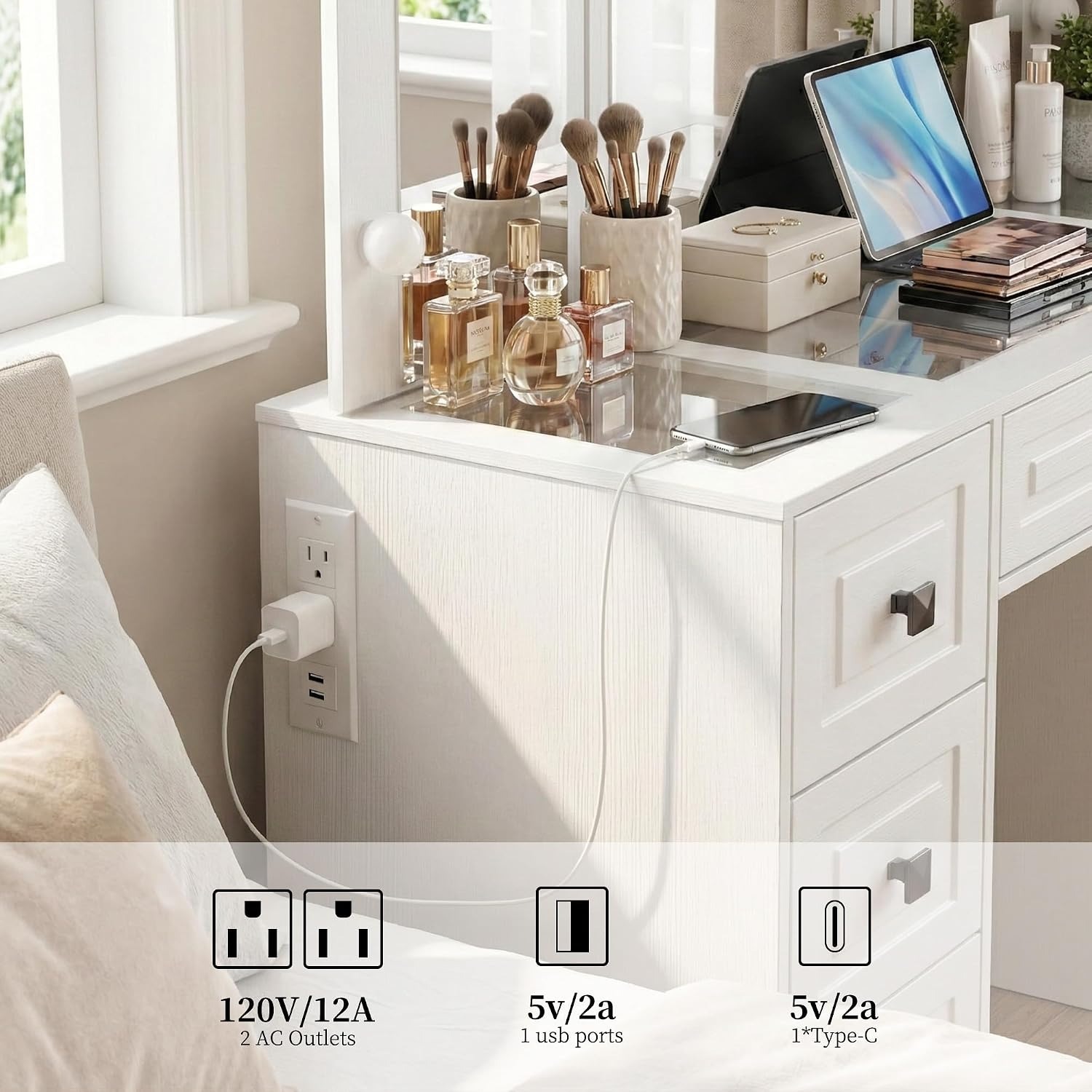 Meja Rias Berlampu, Cermin Lip - Dressing Table Vanity With Lighted Mirror ulasan dan harga