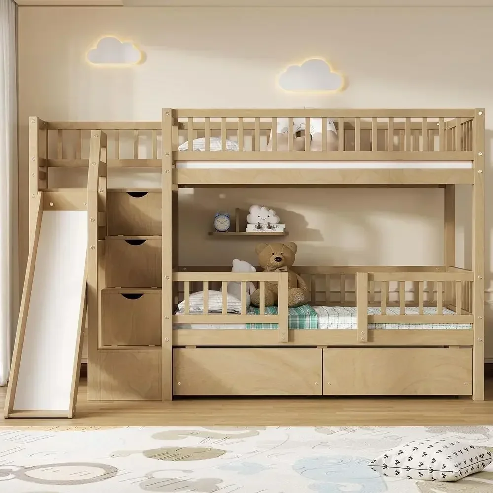 Tempat Tidur Susun Kayu Model  - Bunk Bed With Stairs And Slide ulasan dan harga