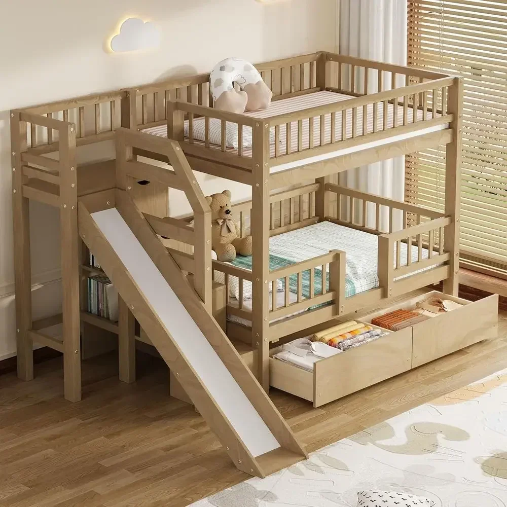 Tempat Tidur Susun Kayu Model  - Bunk Bed With Stairs And Slide ulasan dan harga